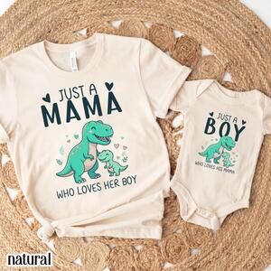 First Mothers Day Shirt Matching Mom Baby Outfit Mama Mini Dinosaur T-Shirt